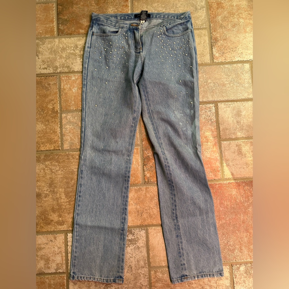 Moda International Blue Straight Leg Jeans with Studs